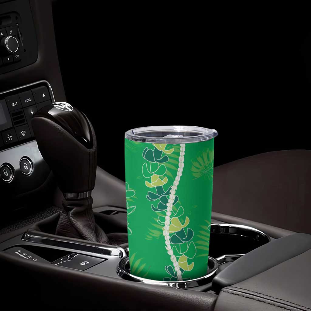 Hawaii Maile Lei Tumbler Cup With Green Monstera Pattern LT05 - Polynesian Pride