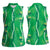 Hawaii Maile Lei Women Sleeveless Polo Shirt With Green Monstera Pattern