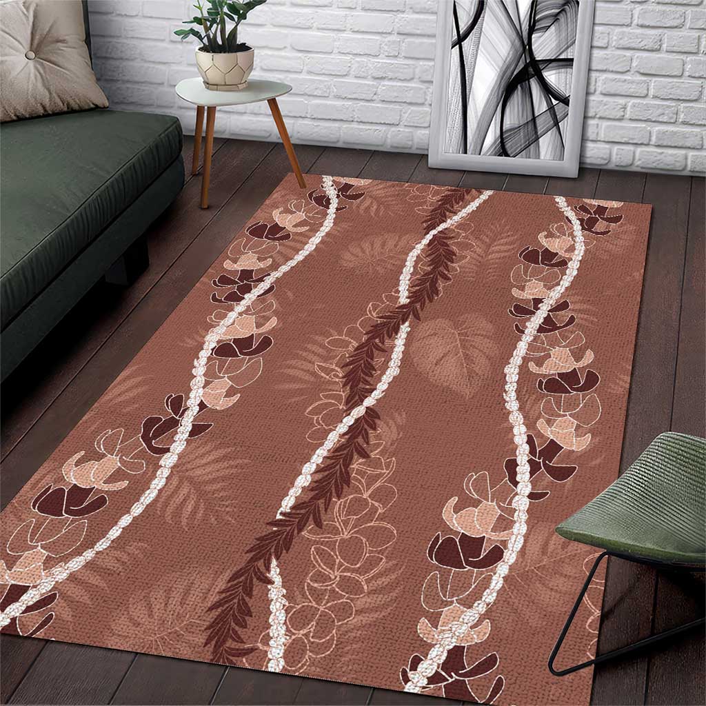 Hawaii Maile Lei Area Rug With Brown Monstera Pattern LT05 Brown - Polynesian Pride