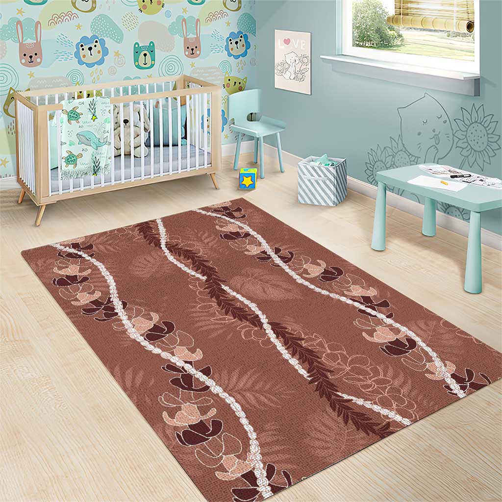 Hawaii Maile Lei Area Rug With Brown Monstera Pattern LT05 - Polynesian Pride