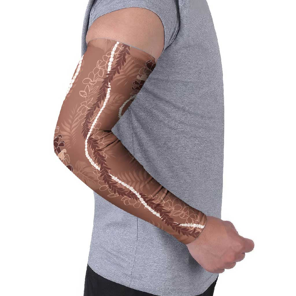 Hawaii Maile Lei Arm Sleeves With Brown Monstera Pattern LT05 - Polynesian Pride