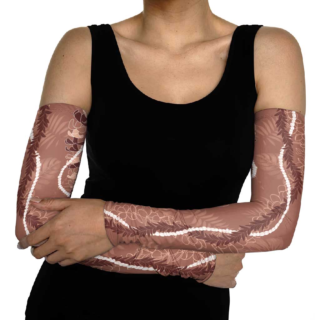 Hawaii Maile Lei Arm Sleeves With Brown Monstera Pattern LT05 - Polynesian Pride