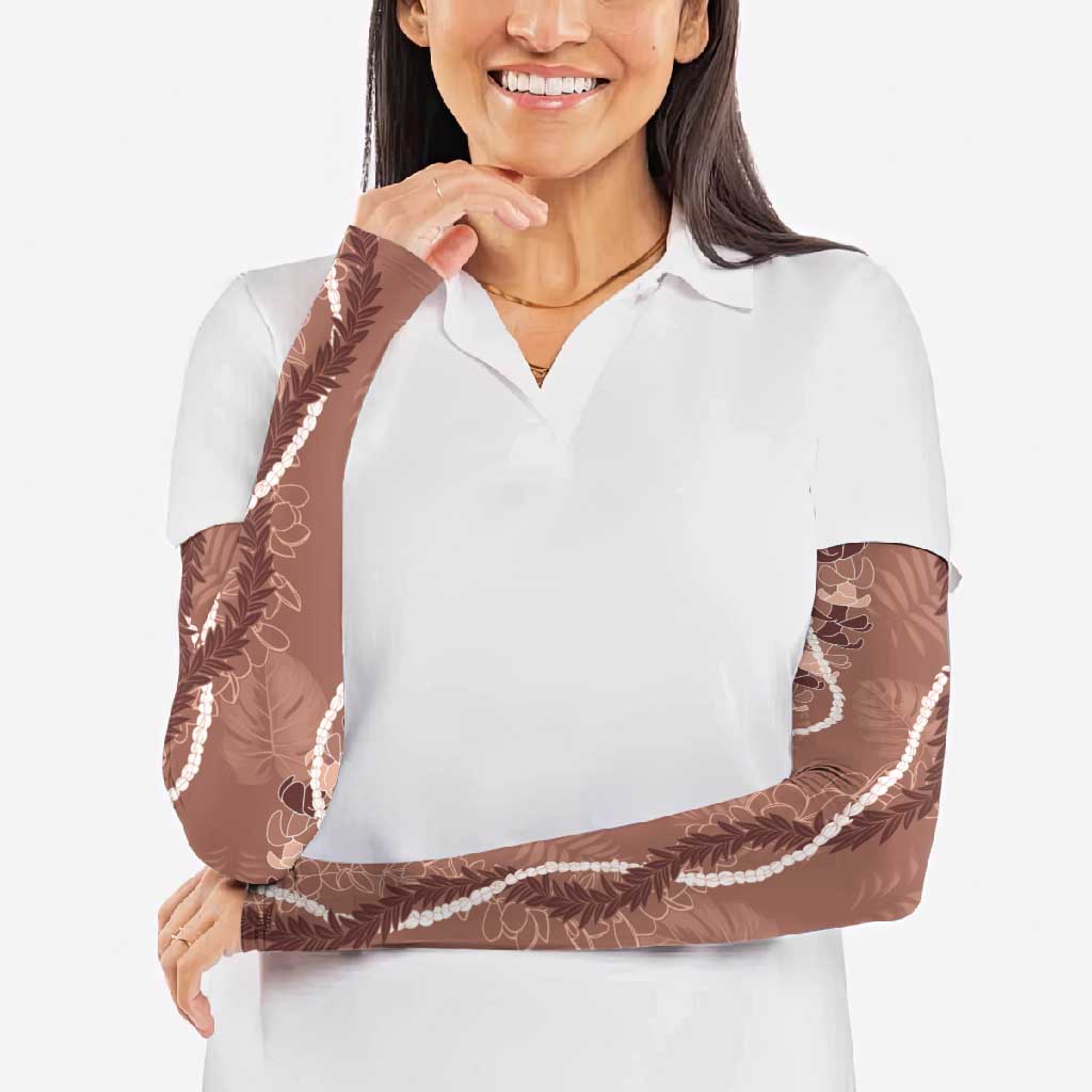 Hawaii Maile Lei Arm Sleeves With Brown Monstera Pattern LT05 - Polynesian Pride