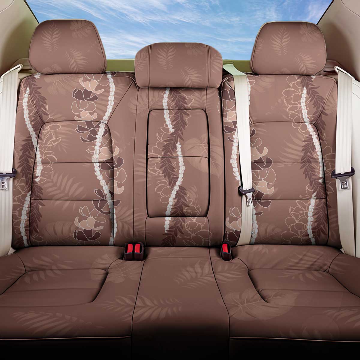 Hawaii Maile Lei Back Car Seat Cover With Brown Monstera Pattern LT05 One Size Brown - Polynesian Pride