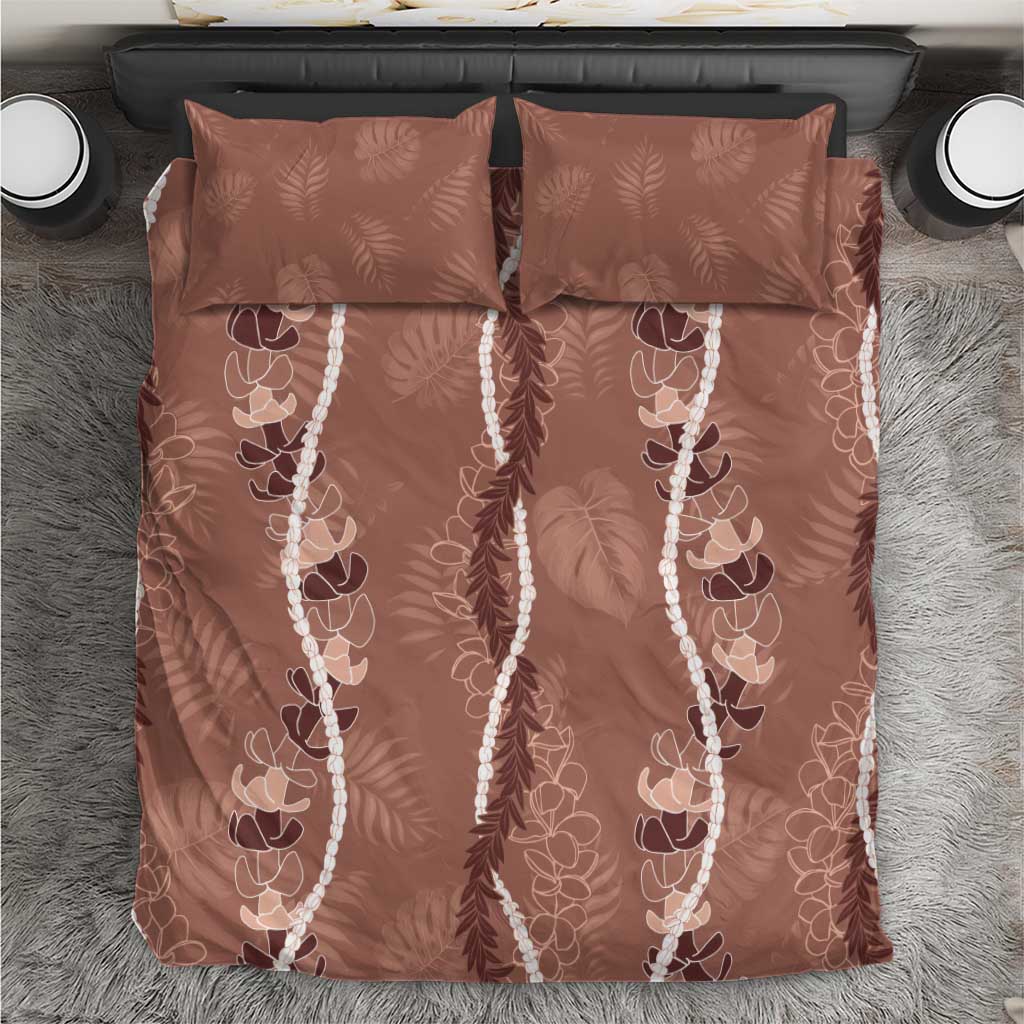 Hawaii Maile Lei Bedding Set With Brown Monstera Pattern LT05 Brown - Polynesian Pride