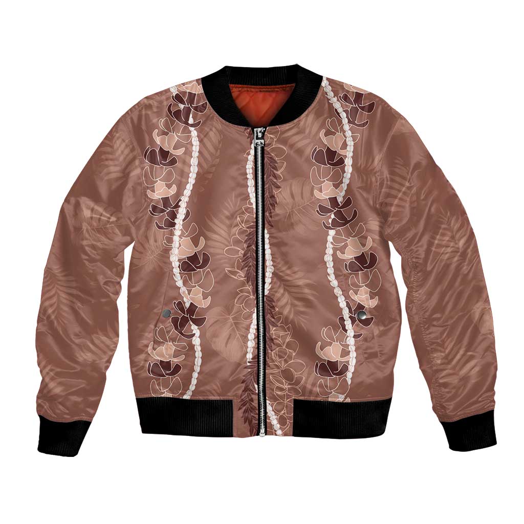 Hawaii Maile Lei Bomber Jacket With Brown Monstera Pattern LT05 Unisex Brown - Polynesian Pride