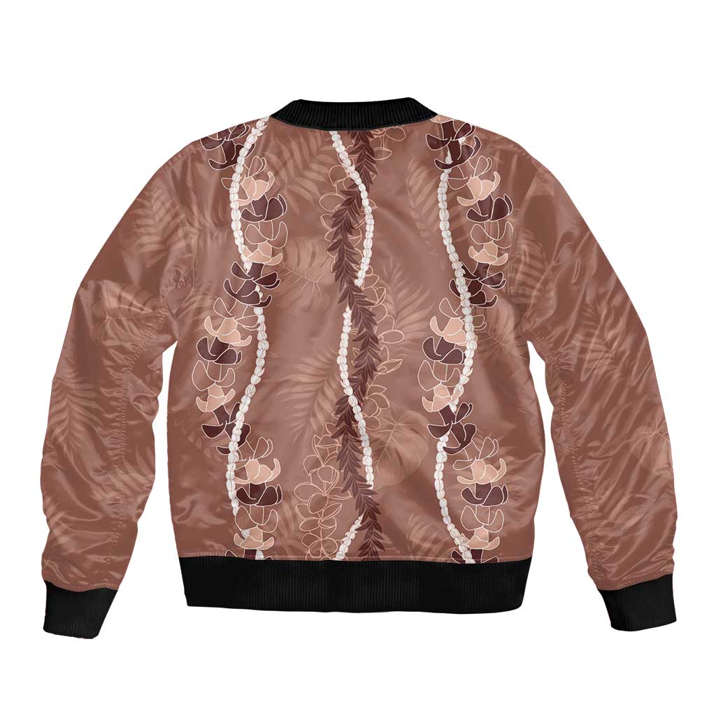 Hawaii Maile Lei Bomber Jacket With Brown Monstera Pattern LT05 - Polynesian Pride