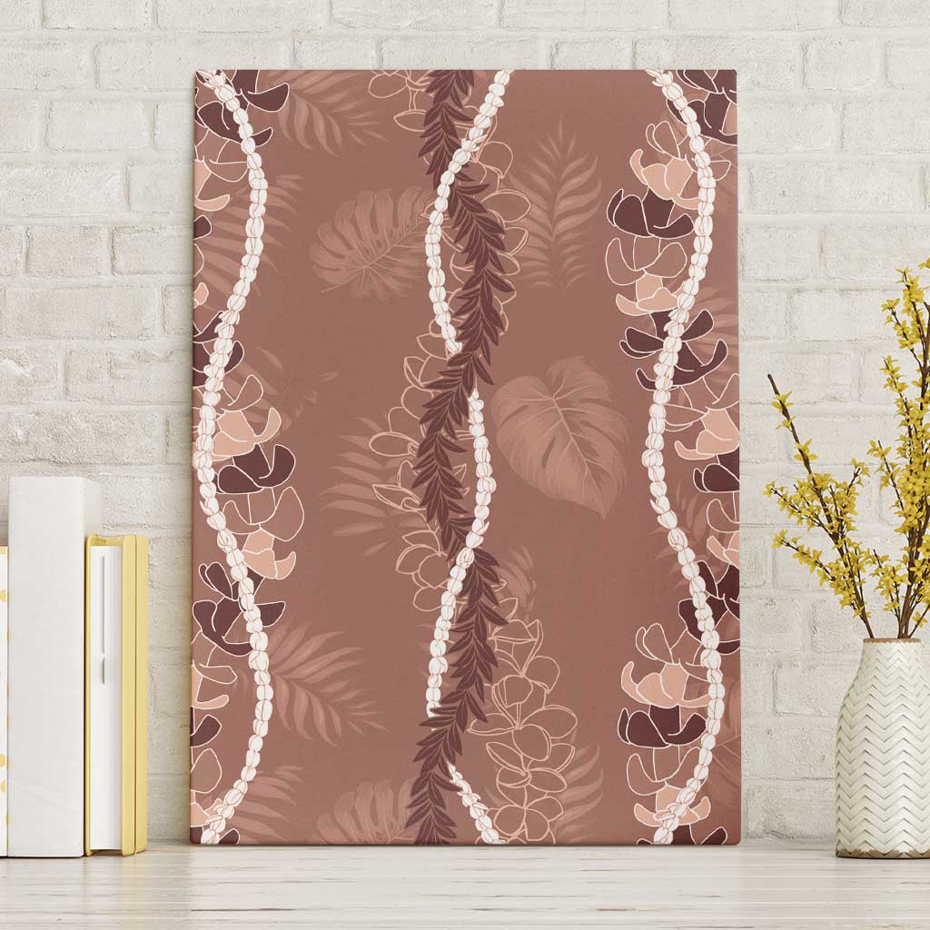 Hawaii Maile Lei Canvas Wall Art With Brown Monstera Pattern