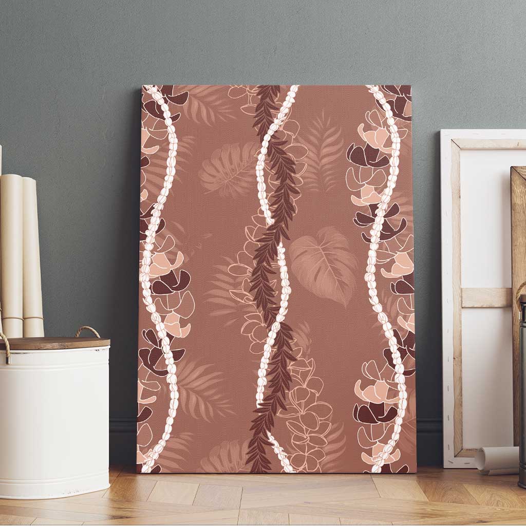 Hawaii Maile Lei Canvas Wall Art With Brown Monstera Pattern LT05 - Polynesian Pride