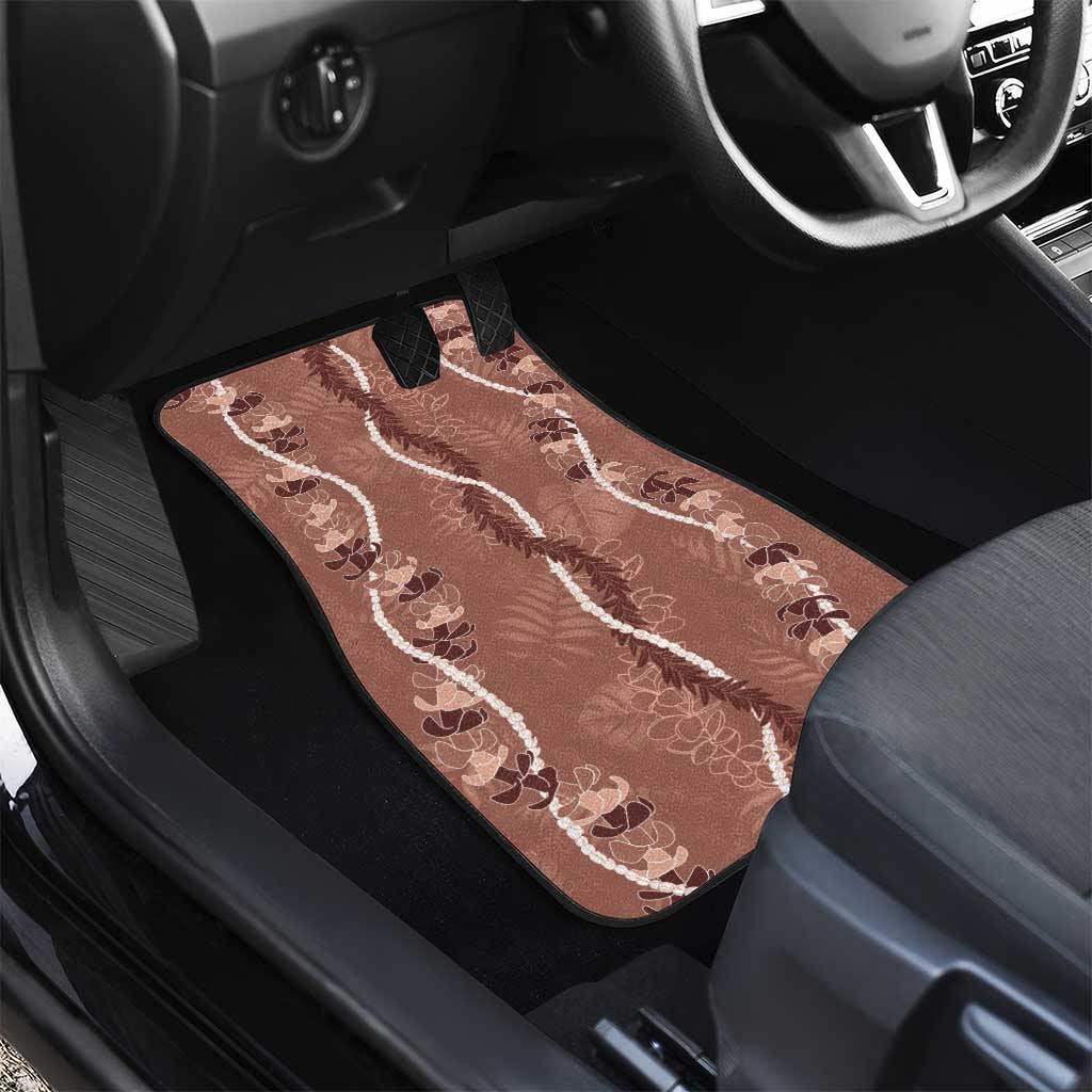 Hawaii Maile Lei Car Mats With Brown Monstera Pattern LT05 - Polynesian Pride