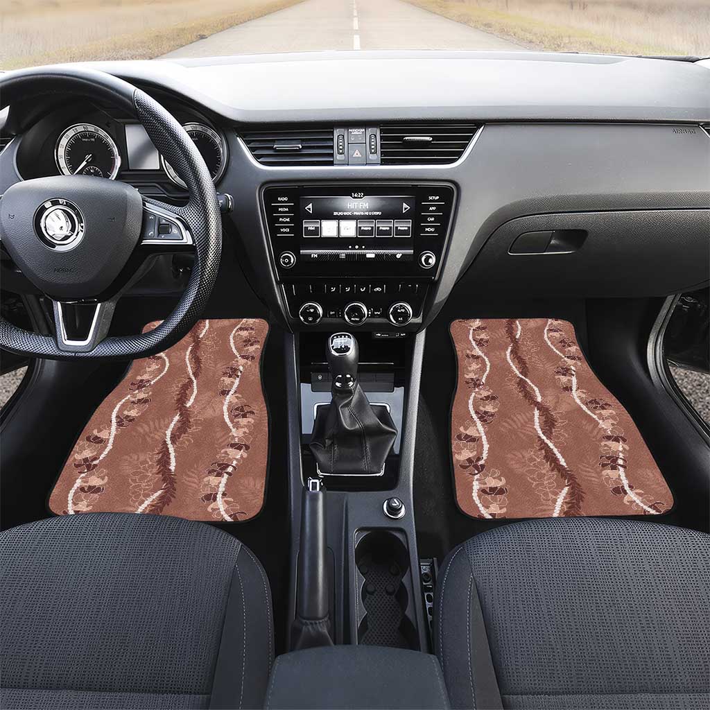 Hawaii Maile Lei Car Mats With Brown Monstera Pattern LT05 Set 2pcs - Front Brown - Polynesian Pride