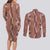 Hawaii Maile Lei Couples Matching Long Sleeve Bodycon Dress and Long Sleeve Button Shirt With Brown Monstera Pattern