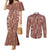 Hawaii Maile Lei Couples Matching Mermaid Dress and Long Sleeve Button Shirt With Brown Monstera Pattern