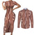 Hawaii Maile Lei Couples Matching Short Sleeve Bodycon Dress and Long Sleeve Button Shirt With Brown Monstera Pattern