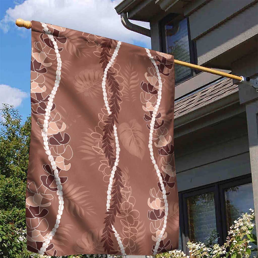 Hawaii Maile Lei Garden Flag With Brown Monstera Pattern LT05 - Polynesian Pride