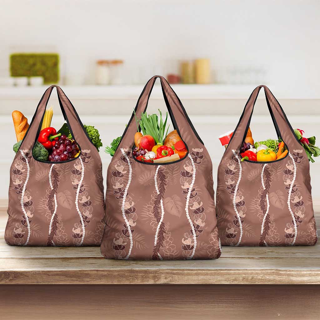 Hawaii Maile Lei Grocery Bag With Brown Monstera Pattern LT05 3-pack One Size Brown - Polynesian Pride