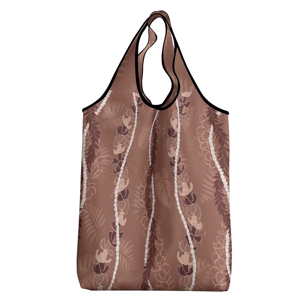 Hawaii Maile Lei Grocery Bag With Brown Monstera Pattern LT05 - Polynesian Pride