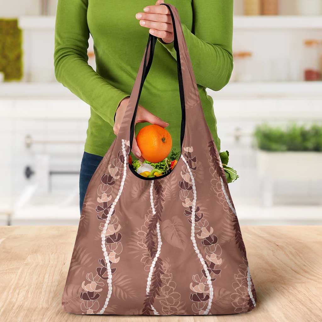 Hawaii Maile Lei Grocery Bag With Brown Monstera Pattern LT05 - Polynesian Pride