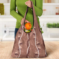 Hawaii Maile Lei Grocery Bag With Brown Monstera Pattern LT05 - Polynesian Pride