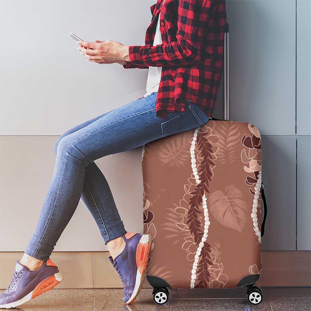 Hawaii Maile Lei Luggage Cover With Brown Monstera Pattern LT05 - Polynesian Pride