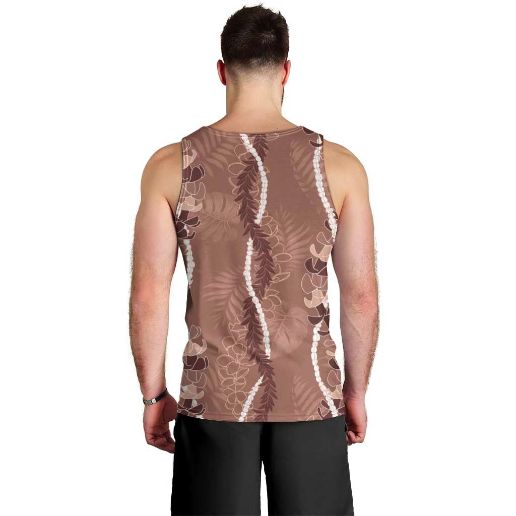 Hawaii Maile Lei Men Tank Top With Brown Monstera Pattern LT05 - Polynesian Pride