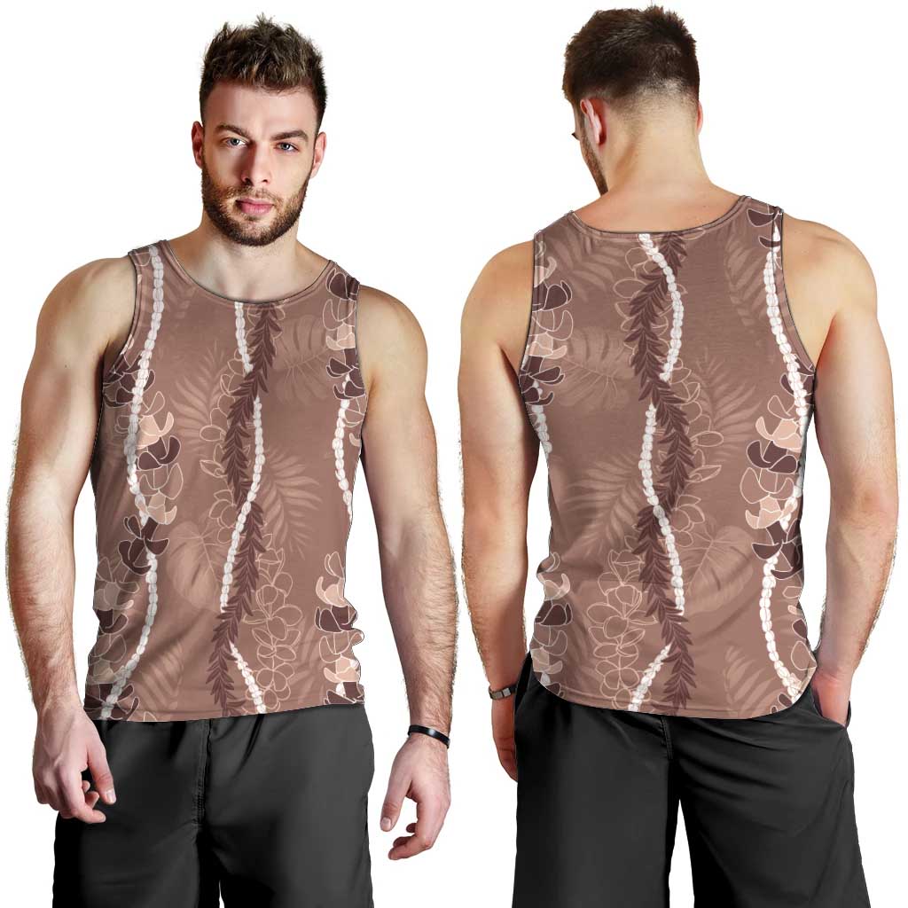 Hawaii Maile Lei Men Tank Top With Brown Monstera Pattern LT05 - Polynesian Pride