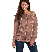 Hawaii Maile Lei Off Shoulder Sweater With Brown Monstera Pattern LT05 Women Brown - Polynesian Pride