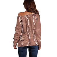 Hawaii Maile Lei Off Shoulder Sweater With Brown Monstera Pattern LT05 - Polynesian Pride