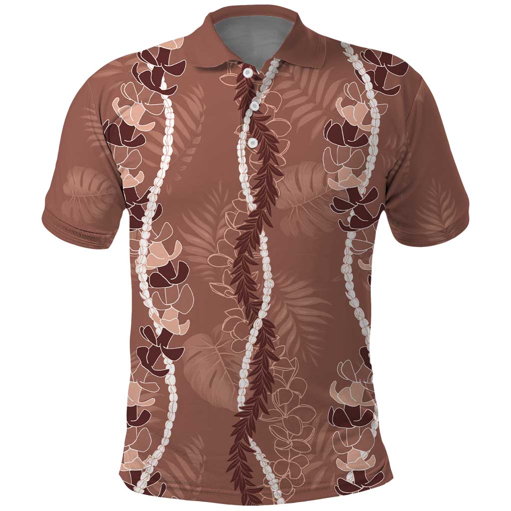 Hawaii Maile Lei Polo Shirt With Brown Monstera Pattern LT05 Brown - Polynesian Pride
