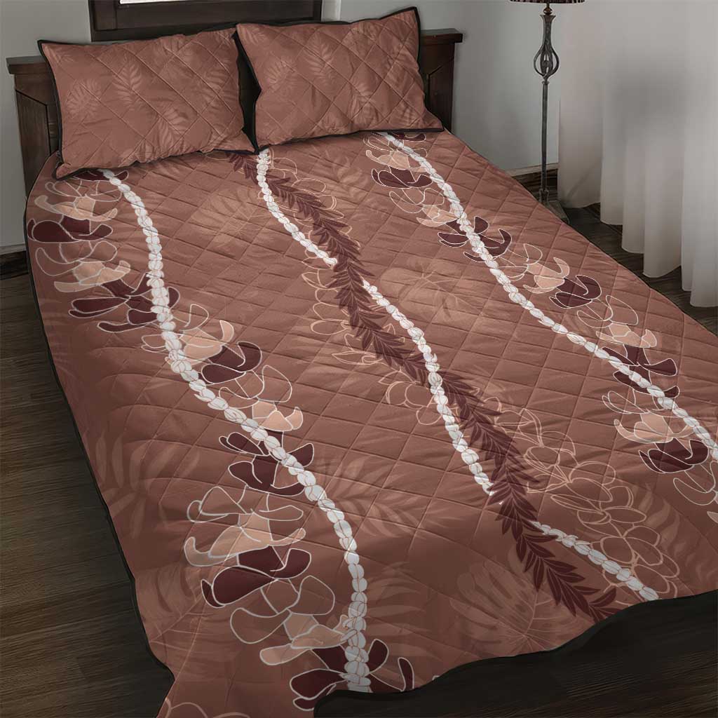 Hawaii Maile Lei Quilt Bed Set With Brown Monstera Pattern LT05 Brown - Polynesian Pride