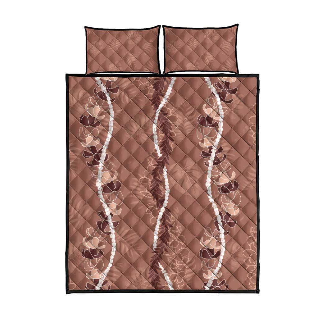 Hawaii Maile Lei Quilt Bed Set With Brown Monstera Pattern LT05 - Polynesian Pride
