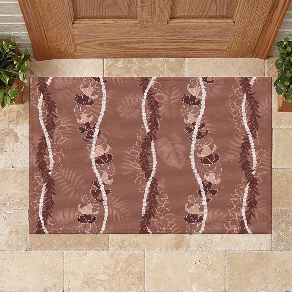 Hawaii Maile Lei Rubber Doormat With Brown Monstera Pattern LT05 Brown - Polynesian Pride