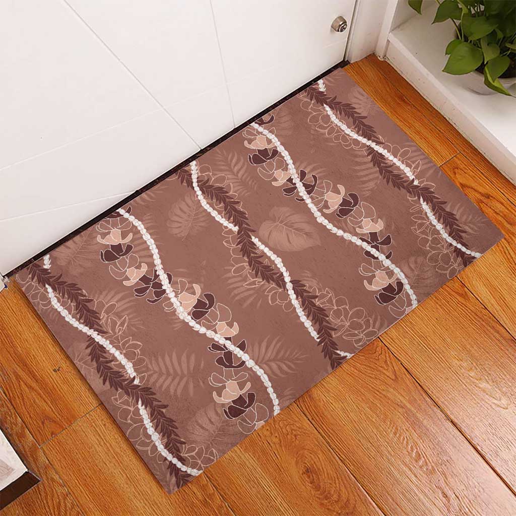 Hawaii Maile Lei Rubber Doormat With Brown Monstera Pattern LT05 - Polynesian Pride