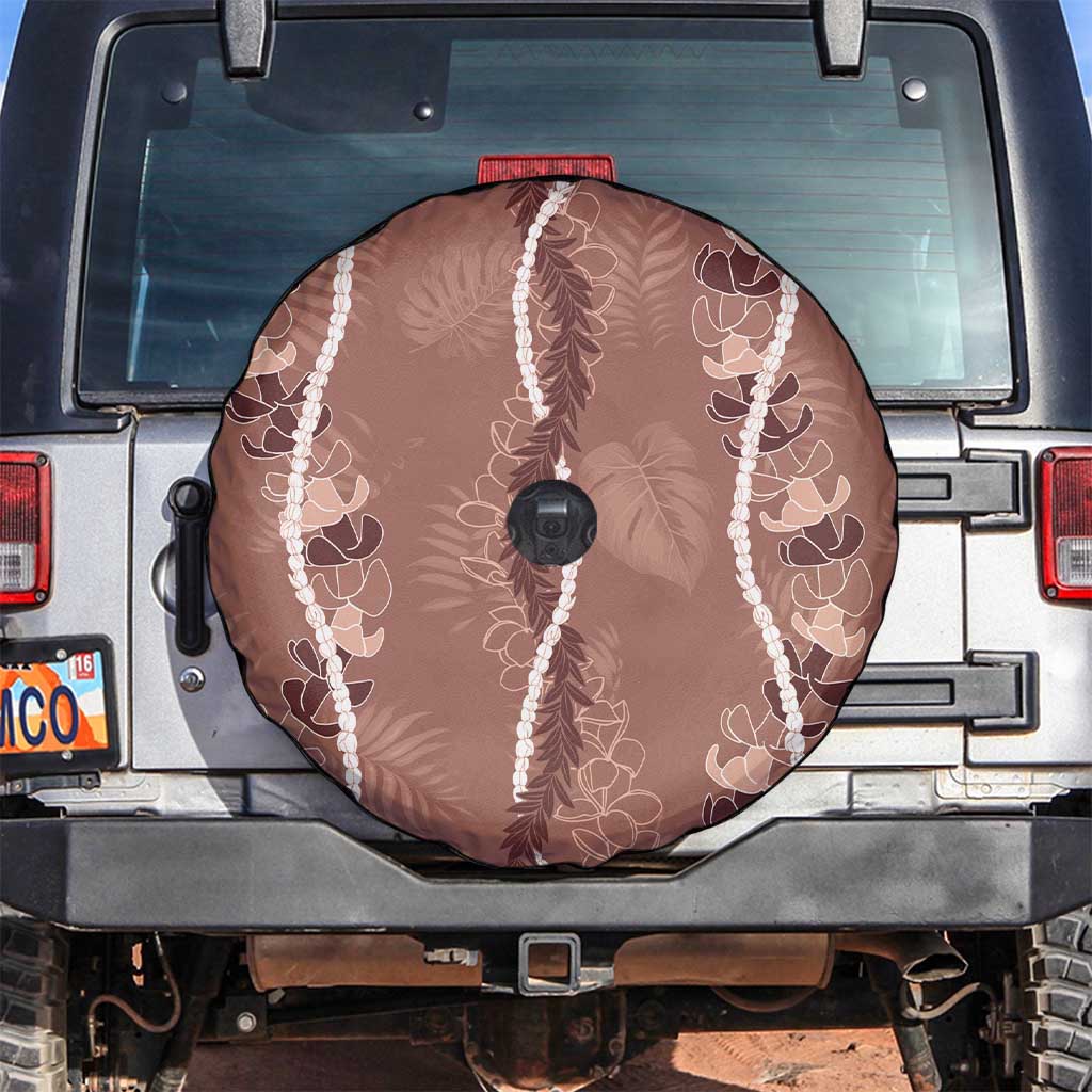 Hawaii Maile Lei Spare Tire Cover With Brown Monstera Pattern LT05 Brown - Polynesian Pride