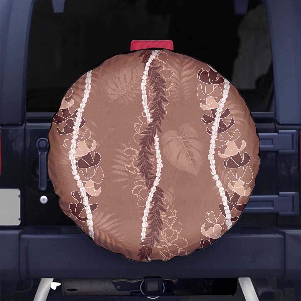 Hawaii Maile Lei Spare Tire Cover With Brown Monstera Pattern LT05 - Polynesian Pride