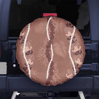 Hawaii Maile Lei Spare Tire Cover With Brown Monstera Pattern LT05 - Polynesian Pride