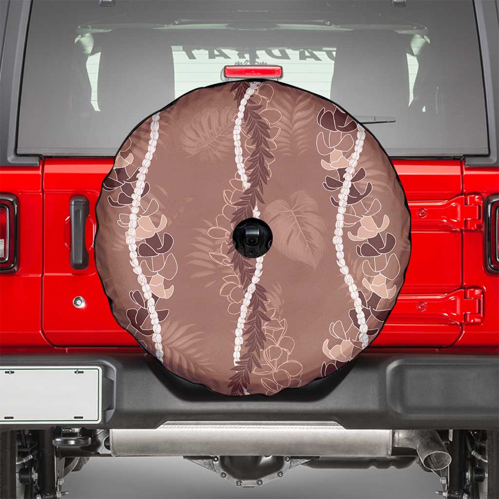 Hawaii Maile Lei Spare Tire Cover With Brown Monstera Pattern LT05 - Polynesian Pride