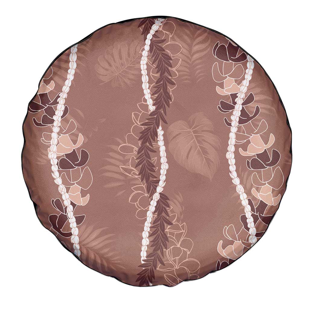 Hawaii Maile Lei Spare Tire Cover With Brown Monstera Pattern LT05 - Polynesian Pride