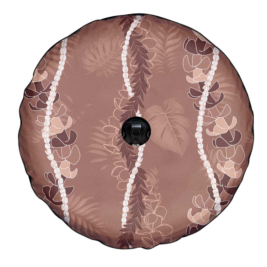 Hawaii Maile Lei Spare Tire Cover With Brown Monstera Pattern LT05 - Polynesian Pride