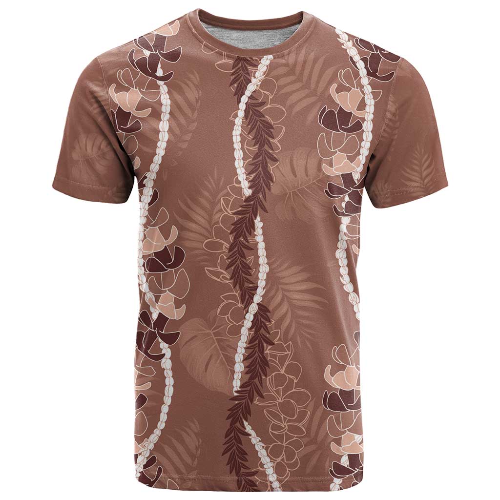 Hawaii Maile Lei T Shirt With Brown Monstera Pattern LT05 Brown - Polynesian Pride