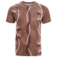 Hawaii Maile Lei T Shirt With Brown Monstera Pattern LT05 Brown - Polynesian Pride