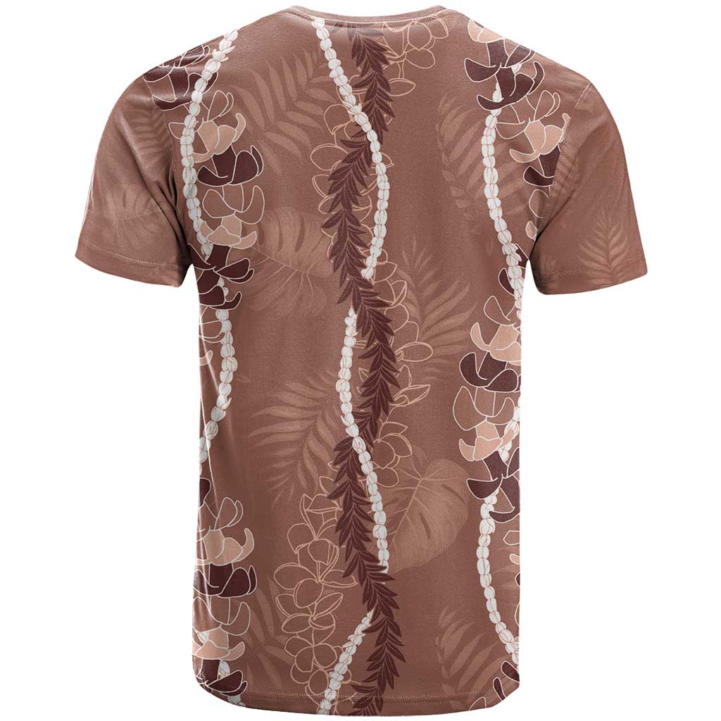 Hawaii Maile Lei T Shirt With Brown Monstera Pattern LT05 - Polynesian Pride