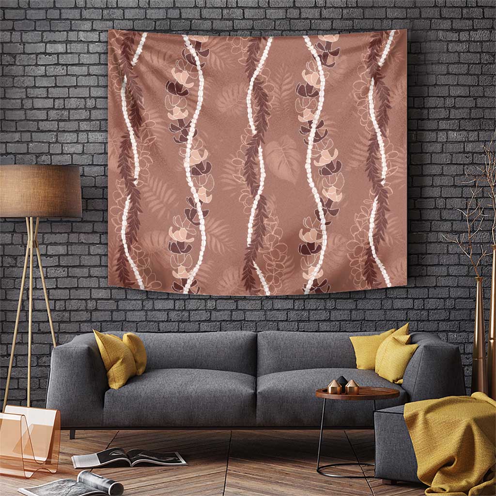 Hawaii Maile Lei Tapestry With Brown Monstera Pattern LT05 Brown - Polynesian Pride