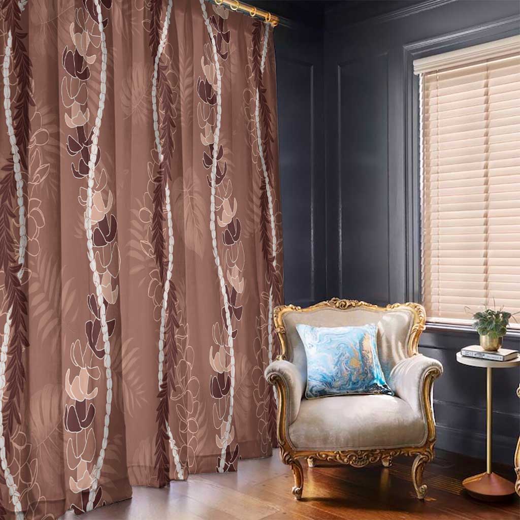 Hawaii Maile Lei Window Curtain With Brown Monstera Pattern LT05 - Polynesian Pride
