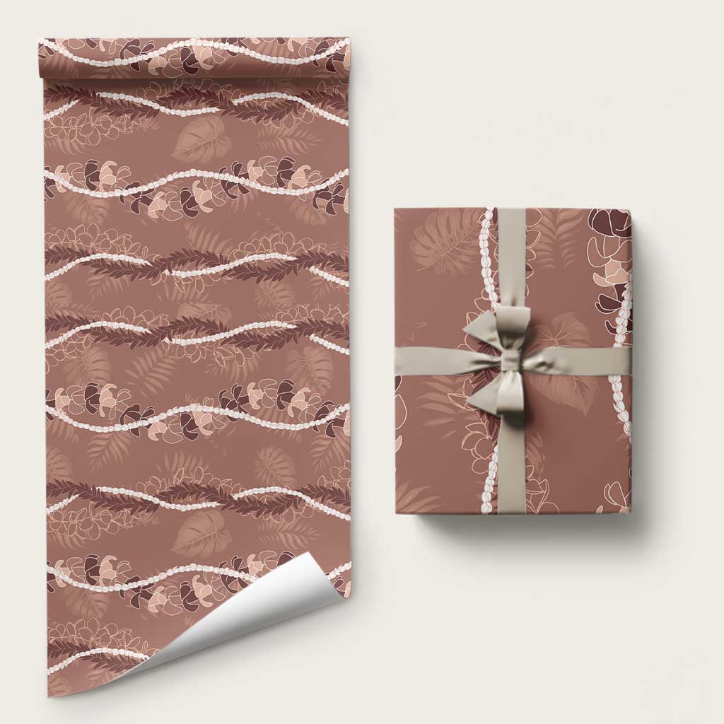 Hawaii Maile Lei Wrapping Paper With Brown Monstera Pattern LT05 58" × 23" Brown - Polynesian Pride
