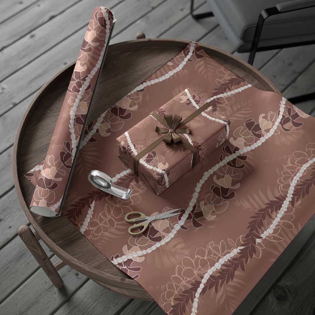 Hawaii Maile Lei Wrapping Paper With Brown Monstera Pattern LT05 - Polynesian Pride