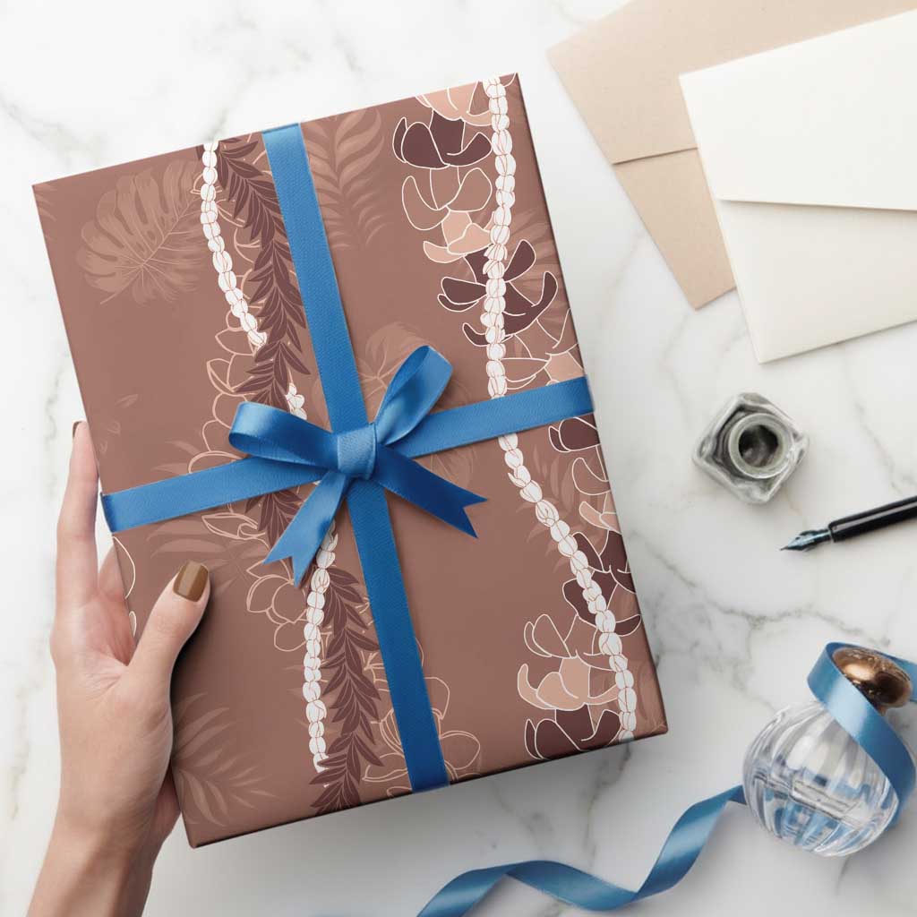 Hawaii Maile Lei Wrapping Paper With Brown Monstera Pattern LT05 - Polynesian Pride