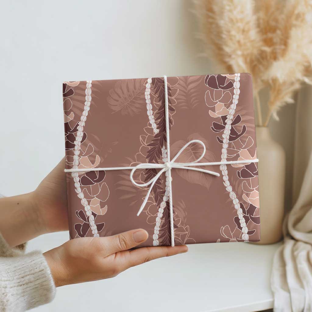 Hawaii Maile Lei Wrapping Paper With Brown Monstera Pattern LT05 - Polynesian Pride