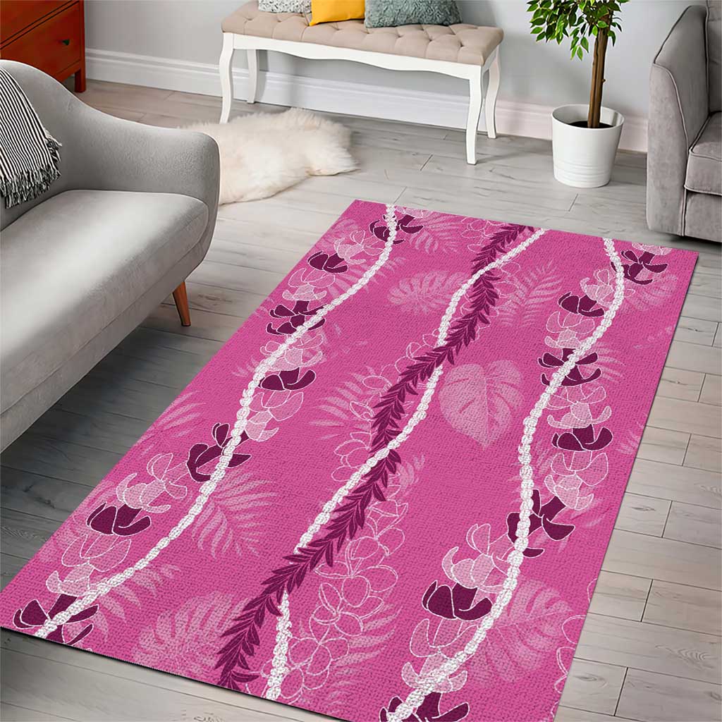 Hawaii Maile Lei Area Rug With Pink Monstera Pattern LT05 - Polynesian Pride