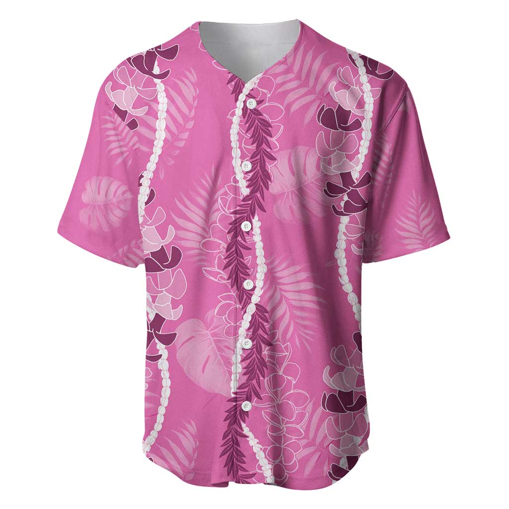 Hawaii Maile Lei Baseball Jersey With Pink Monstera Pattern LT05 Pink - Polynesian Pride